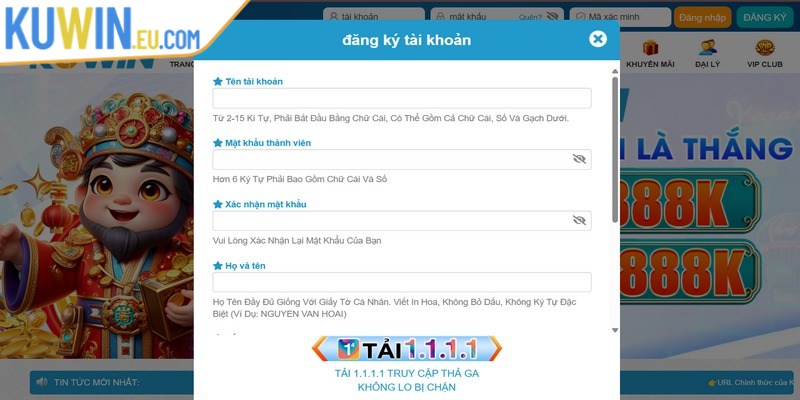 Thao tác đăng ký account Kuwin đơn giản theo 4 bước